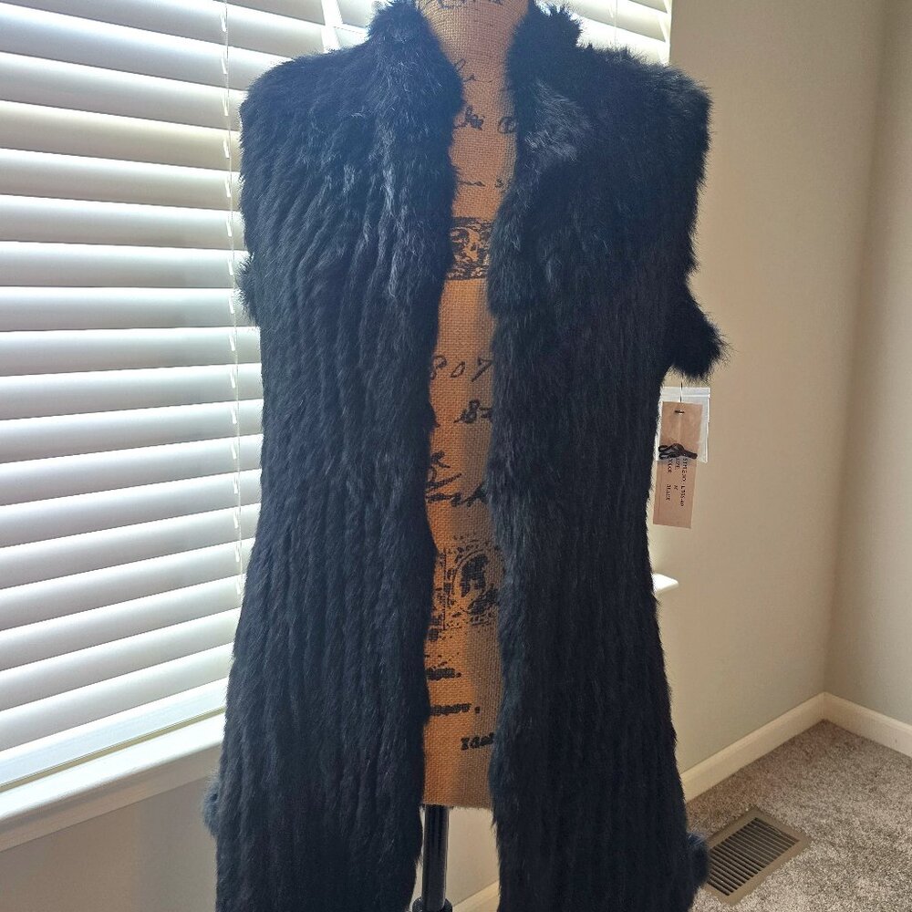 Black Rabbit Fur Vest (Size M) NEW with Tags